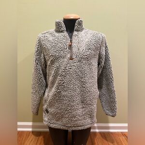 Women’s Simply Southern Sherpa Pullover Sweater Small Gray Long Sleeves 1/4 Zip